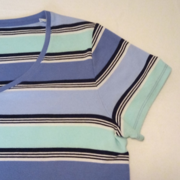 women's purple multi-stripe v-neck short sleeve - Picture 3 of 10